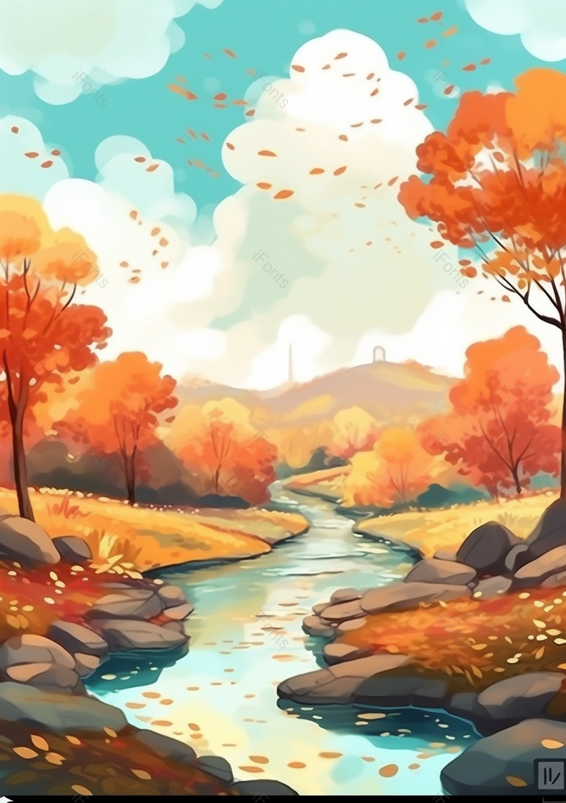 山林秋季落叶河流美景插画背景,插画/手绘图,插画/手绘图库,插画/手绘图下载,插画/手绘